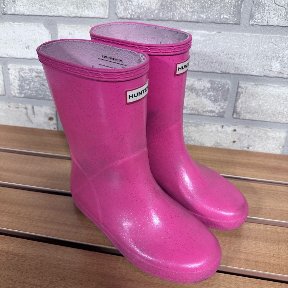 Kids Hunter Original Glitter Rain Boots Pink UK 1 US 2/3 EU 33 Girls Wellies